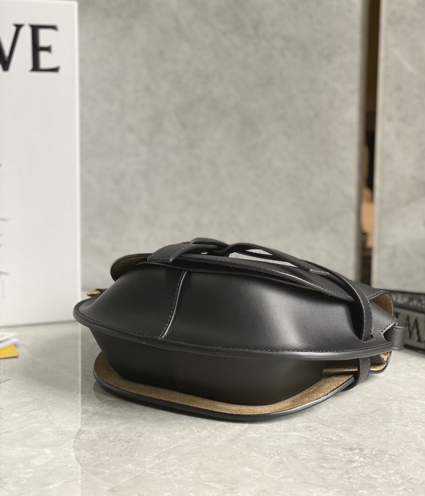 Loewe Small Gate Dual Bag in Soft Calfskin and Jacquard Black